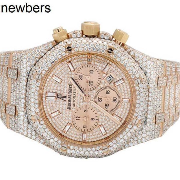 Часы Aps Factory Audemar Pigue, швейцарский механизм, мужские Epic, розовое золото 18 карат, королевский дуб, 41 мм, часы с бриллиантами, 31,75 карата