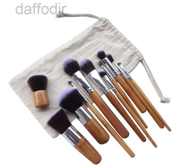 Pincéis de maquiagem escova profissional 11 pçs/lote bambu lidar com maquiagem brushes11pcs compõem conjunto de escova cosméticos kits de escova ferramentas dhl frete grátis 240308