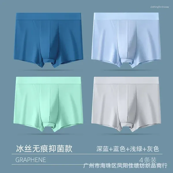 Cuecas 4 Pcs / Homens Boxer Briefs Ice Silk Fino Respirável Sólido Cueca Antibacteriana Confortável Mid-Cintura Shorts de Malha