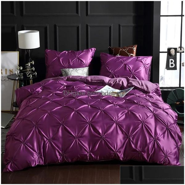 Комплекты постельного белья из искусственного шелка с плиссировкой King Size Duvet Er Set Роскошный Fl Twin Queen Pleat Single Double Drop Доставка Текстиль для дома и сада S Dhpib