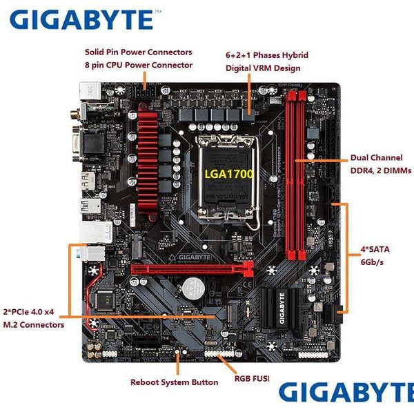 Monitores Lga1700 Gigabyte B660M Gaming Ac Placa-mãe DDR4 suporta CPU Intel de 12 gerações 5333O.C.64G Pci-E 4.0 Jogo Nova Placa-mãe Dhexr