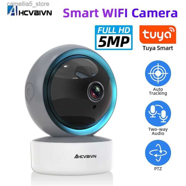 Câmera monitor de bebê 5MP Tuya WiFi interno PTZ IP Segurança Rastreamento automático Vida inteligente Monitoramento CCTV sem fio Áudio bidirecional Q240308