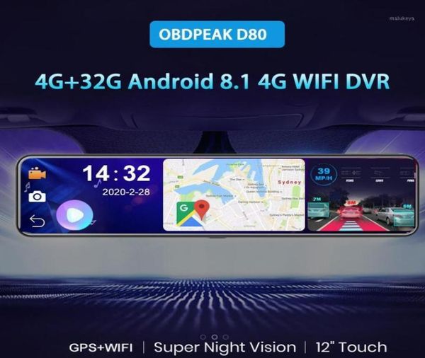 OBEPEAK D80 12quot Автомобильный видеорегистратор с зеркалом заднего вида 4G Android 81 Видеорегистратор GPS-навигация ADAS Full HD 1080P Автомобильная видеокамера D1572105