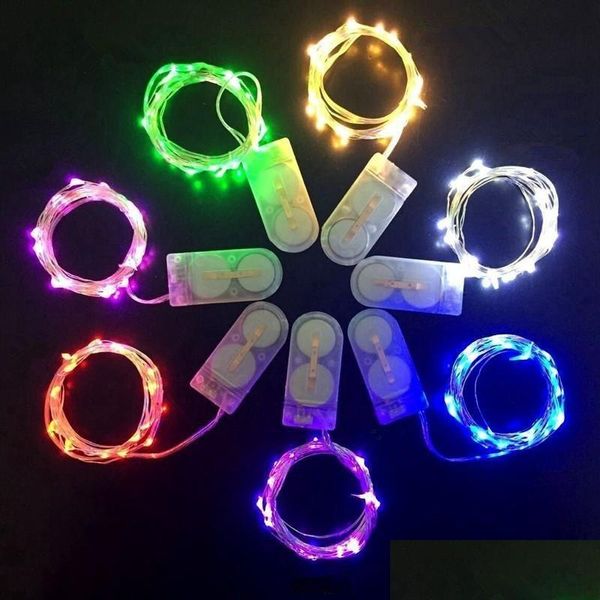 LED String 2M 20LEDS LED String Cr2032 Pil Çalışan Mikro Mini Hafif Bakır Sier Tel Yıldız Şeritleri Noel Cadılar Bayramı Dekoru Dhlut