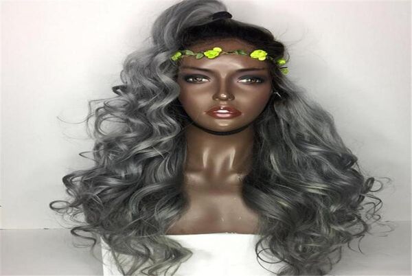 Brasileiro ombre cinza cheio de renda perucas de cabelo humano ondulado prata cinza peruca frontal sem cola 130 densidade com nós descoloridos 1b cinza6617862