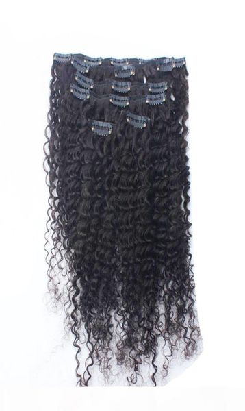 Grampos de extensão de cabelo para cabelo afro-americano 100g cor natural afro kinky clip ins 8pcs grampo de cabelo humano em extensões para black8197133