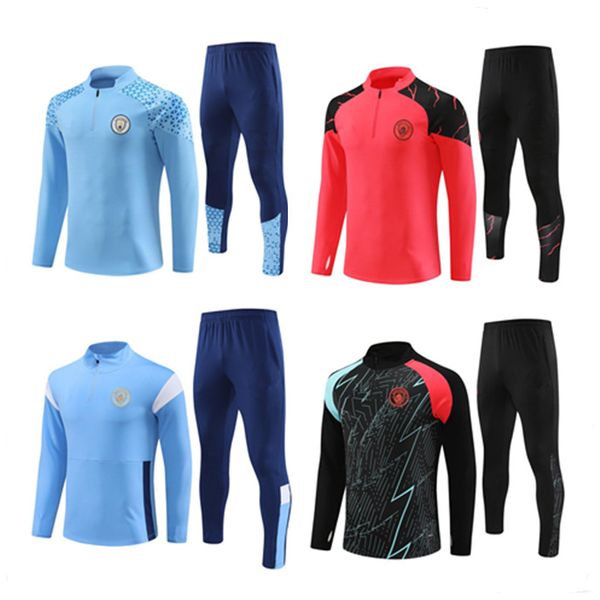 23 24 Man City Soccer Suit Haaland de Bruyne Grealish Mans Cityes Half -Zip Training Suit Men Kids 2023