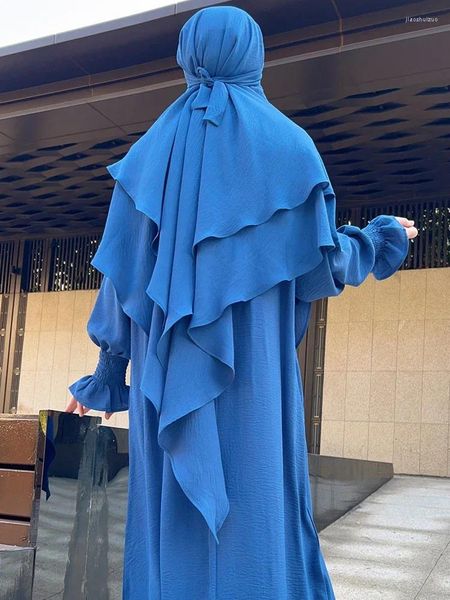 Roupas étnicas Khimars Duas Camadas Deslizamento em Hijab Lenço Muçulmano para Mulheres Dubai Turco Lenço Islâmico Headcover Niqab Ramadan Eid