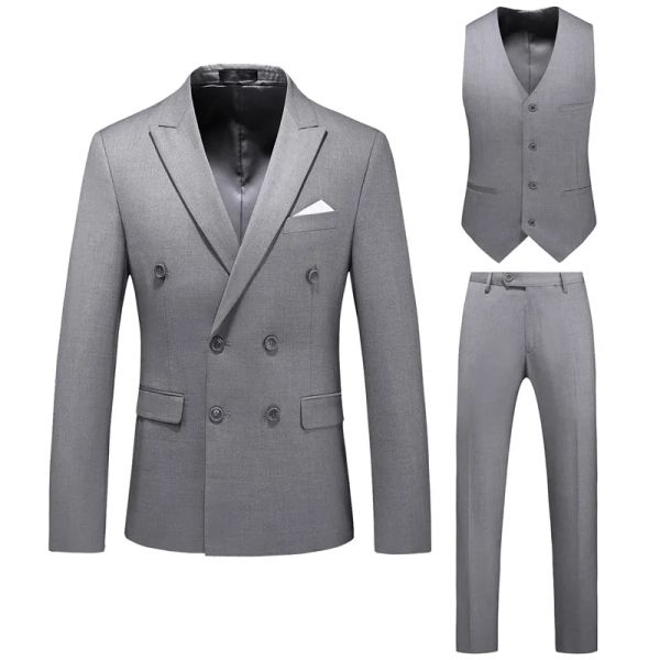 Костюмы S6XL (пиджак + брюки + жилет) мужские костюмы двубортный 2023 новейший дизайн двубортный жених свадебные смокинги лучший костюм Homme