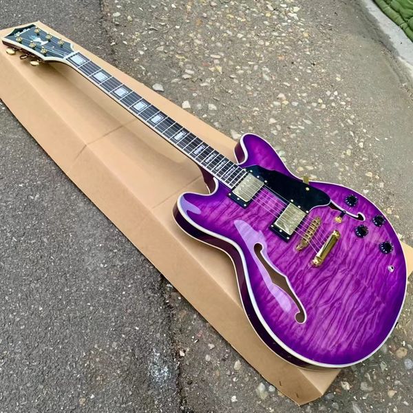 Elektro gitar caz f delikleri 6strings mor gül ahşap klavye desteği Customizatioon freeshippings