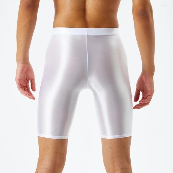 Cuecas dos homens esportes boxer briefs ginásio shorts troncos secagem rápida surf leggings calças brilhantes calcinhas de seda gelo perna longa