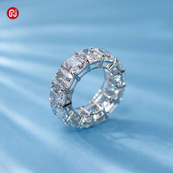 GIGEWE 9K/14K/Ouro Branco 6*8Mm Anel de Moissanite com Corte Radiante, Anel de Eternidade com Banda de Aniversário