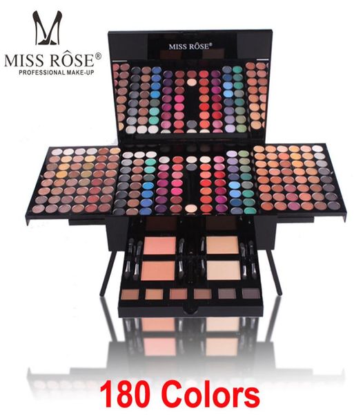 Miss Rose 180 цветов Палитра теней для век Макияж Shimmer Matte Contouring Kit 2 Пудра для лица Румяна 1 Подводка для глаз 6 Губка для макияжа Gi3615169