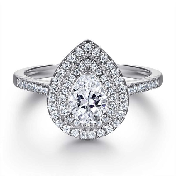 Anello da donna della famiglia T a forma di goccia d'acqua di vendita calda con anello di gioielli in argento sterling s925 con zircone a forma di pera con diamante per le donne