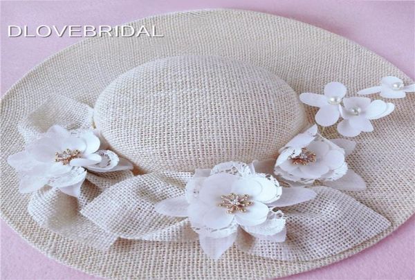 Nuovo design Cappello da sposa avorio Delicato lino floreale Accessorio per capelli da sposa da giardino Sposa Madre Occasioni speciali Cappello Po da festa 2887994