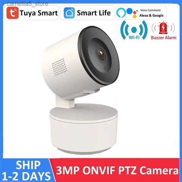 Bebek Monitör Kamera Alexa Google 3MP TUYA ONVIF WiFi Otomatik İzleme Akıllı Ev Güvenliği Kapalı Kablosuz Bebek Monitörü CCTV IP Gözetim Kamerası Q240308