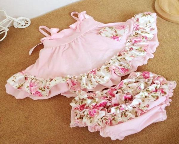 Bebê infantil meninas 2 pçs conjuntos de babados florais topos shorts bloomers crianças menina bolinhas roupas crianças rosa vermelho 12716829139