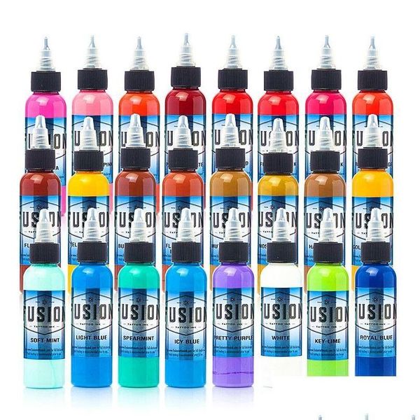 Inchiostri per tatuaggi Fusion 16 Set di inchiostri a colori Pigmento Forniture permanenti 30Ml Consegna a goccia Salute Bellezza Tatuaggi Body Art Dh7Yf Dhyap