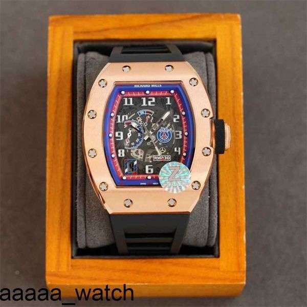 Orologio meccanico RicharMill Rm030 Nastro di gomma meccanica cava di lusso Cassa per orologio in acciaio pregiato Xin 904l Quadrante multifunzione Maschio CZO0 Fabbrica svizzera ZF