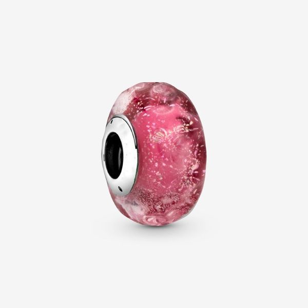 Nuovo arrivo 100% argento sterling 925 ondulato fantasia rosa vetro di Murano fascino adatto originale europeo braccialetto di fascino gioielli di moda Acces270B