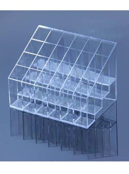 Suporte de batom trapezoidal transparente de plástico inteiro 24 grade quadrada caixa de cosméticos suporte de escova organizador arrumado 2590634