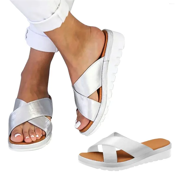 Sandálias para mulheres largura larga confortável plataforma sandália sapatos confortáveis senhoras verão praia viagem flip flop