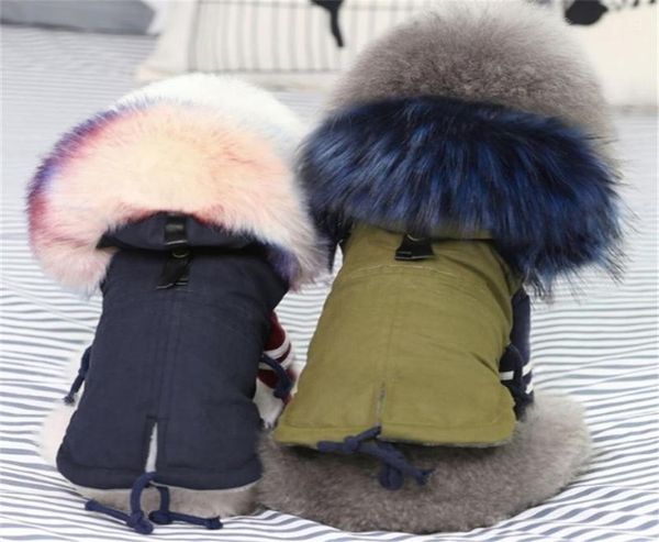 Abbigliamento invernale Cappotto con collo in pelliccia sintetica di lusso per piccoli animali domestici caldi antivento Parka foderato in pile Giacca per cuccioli Abbigliamento per cani LJ2009234540866