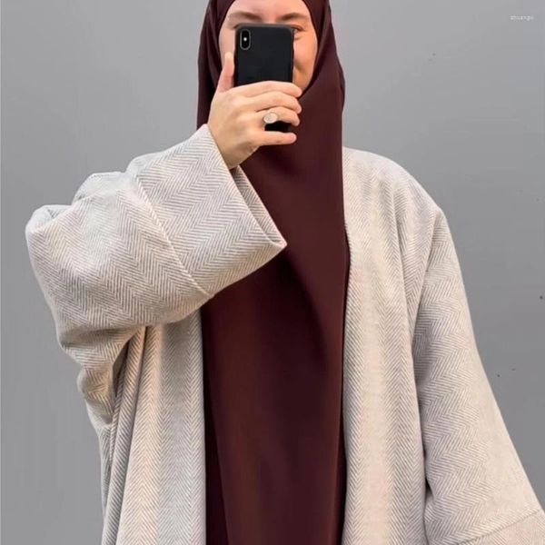 Abbigliamento etnico Autunno Inverno Aperto Abaya Ramadan Arabia Dubai Abaya di lusso Spessore caldo Kimono Robe Abito da donna islamico per donne musulmane