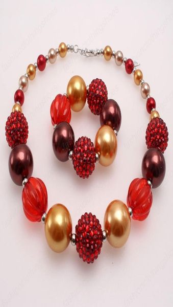 Collana di perline robuste per bambini Braccialetti di gomma da masticare con strass rossi per ragazze Gioielli per bambini Regalo per feste3885576