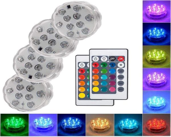 10 LEDs Luzes de botão de mergulho LED Piscina Aquário Luz colorida Controle remoto Lâmpada subaquática à prova d'água para Bar KTV Banqute Fish Tan7544420