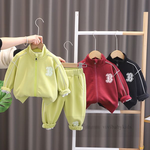 2024 весенние комплекты спортивной одежды для маленьких мальчиков с вышивкой буквами, детская куртка с длинными рукавами, свободные штаны, 2 шт., повседневная одежда для малышей Z7032