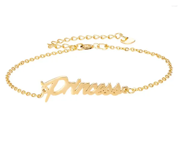 Link pulseiras princesa nome pulseira feminina menina jóias de aço inoxidável banhado a ouro placa de identificação pingente femme mãe namorada presente