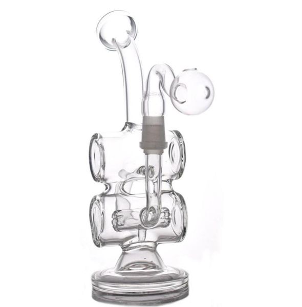 Mini Dab Rigs da 8 pollici Rigs petroliferi in vetro Recycler bong Double Barrel Percolatore fumante Pipa ad acqua con bruciatore a nafta in vetro con giunto da 14 mm pi5913970