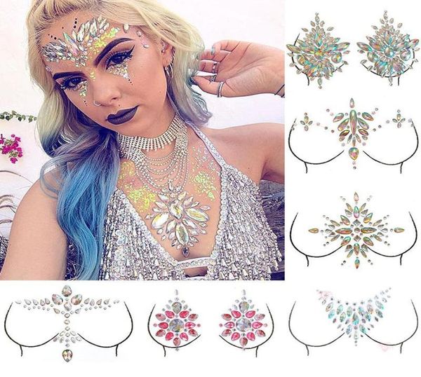 Decorazione bikini Glitter Gioiello Adesivo Adesivo tatuaggio appiccicoso Viso Petto Strass Festa di nozze Trucco corpo7626593