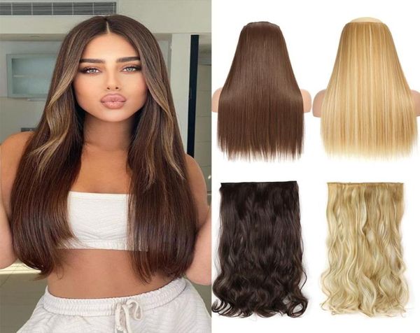 Synthetische Perücken, lange gerade Frisuren, 5 Clip-in-Haare, 61 cm, hitzebeständige Haarteile, braun, schwarz, Stück für Frauen 5960081