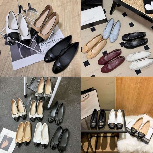 Kadınlar Klasik Tasarımcı Elbise Ayakkabı İlkbahar ve Sonbahar% 100 Cowhide Bale Daireleri 2C Buckle Dans Ayakkabıları Moda Kadınlar Siyah Düz Kapiteli Tekne Ayakkabı Sandal Somunlar