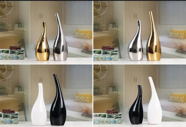 Vaso moderno in ceramica per decorazioni domestiche Vaso da tavolo bianco nero giallo argento oro colore scelta7317001