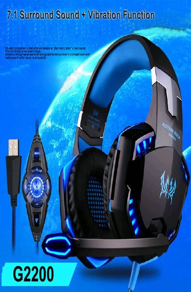 OGNI G2200 Cuffie da gioco 71 Surround USB Vibrazione Cuffie da gioco Cuffie con microfono Luce LED per PC Gamer5198268