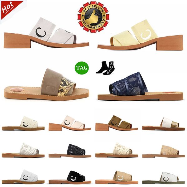 Top Quality Designer Sliders Mulheres Famosas Slides Sandálias Mules Chinelos Woody Flat Espadrille Assinatura Lace Lettering Fuzzy Fur Chinelos Sapatos de Verão 35-42