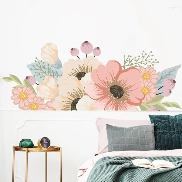 Adesivos de parede Pintados à mão aquarela flores sala de estar decoração quarto sofá cabeceira pano de fundo decalque acessórios de decoração para casa