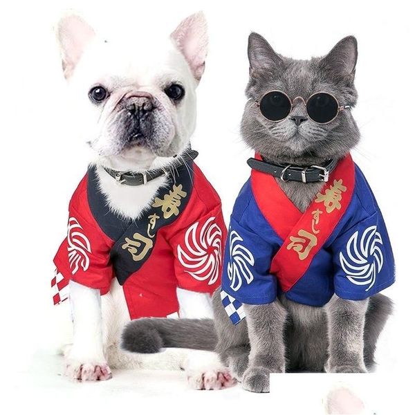 Köpek giyim küçük köpekler için lüks kedi kıyafetleri chihuahua fransız bldog ceket köpek kostümü Japon kimono 201128 Damla Teslimat Ev Gard Dhicj