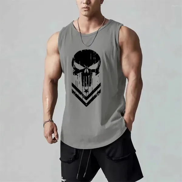 Canotte da uomo Abbigliamento sportivo estivo da uomo Stampato con teschio da palestra T-shirt senza maniche ad asciugatura rapida Gilet da basket Canotte fitness Abbigliamento