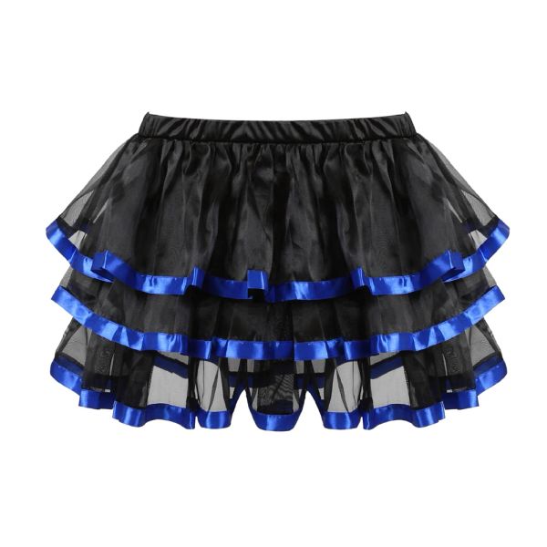 Anzüge Blauer Satinbesatz Schwarzer Erwachsener Tüllrock Lolita Frauen Tutu Rock Petticoat Sexy Gothic Rock Clubwear Röcke Damen Plus Größe 6XL