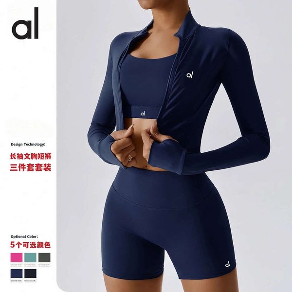 Lu Align Outfits AL Outfit Tre pezzi Crop Top Tuta da yoga attillata Fitness Esercizio all'aperto Set da allenamento antiurto a vita alta Sport Palestra Jogger Gry Lu-08 2024