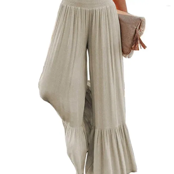 Pantaloni da donna Pantaloni eleganti da ufficio alla moda a gamba larga Casual incrociati in rete trasparente con patch a vita alta svasati