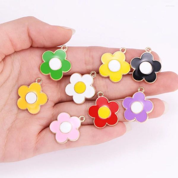 Encantos 10 Pcs 20 22mm Liga Multi Colorido Esmalte Óleo Gotejamento Sol Flores Para Colar Pingente Brincos DIY Jóias Finding