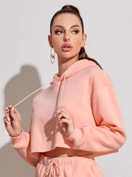 Sweatshirts kadın pembe seksi gündelik polar kırpılmış kapüşonlu uzun kollu kazak hoodie mor gevşek büyük boy sweatshirt harajuku sokak kıyafeti