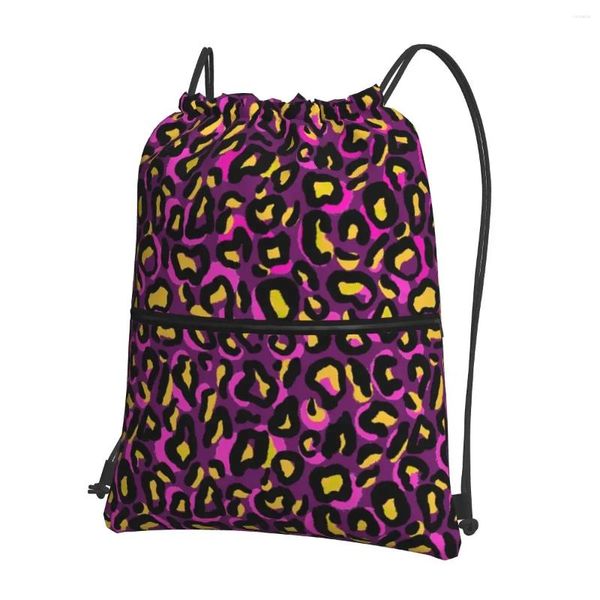 Zaino estivo leopardato borsa con coulisse portatile pacchetto di moda borse portaoggetti tascabili per viaggi sportivi uomo donna