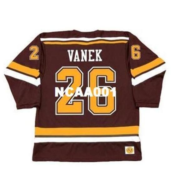 001 26 THOMAS VANEK Minnesota Gophers 2003 Retro Home Hockey Jersey o personalizzato qualsiasi nome o numero retro Jersey6084012