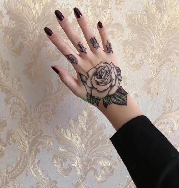 10 pçslot impermeável tatuagem temporária adesivo flor rosa falso tatto flash tatoo mão braço pé volta tato arte do corpo para menina mulher m5189071